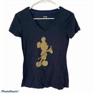 Mossimo V-Neck T-Shirt Navy Blue Gold Mickey Mouse
